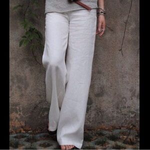 Max Studio White Linen Luxury Wide Leg Pants High Waist Pockets Preppy Beach 12